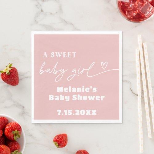Minimalist A Sweet Girl Baby Shower Decoration Napkins