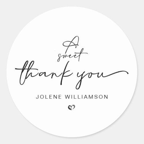 Minimalist A Sweet Thank You Black and White Classic Round Sticker