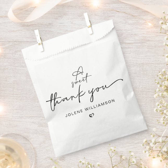 Minimalist A Sweet Thank You Black and White Favor Bag (Clipped)
