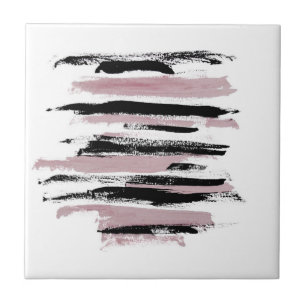 Minimalist Abstract Art Black White Pink Ceramic Tile