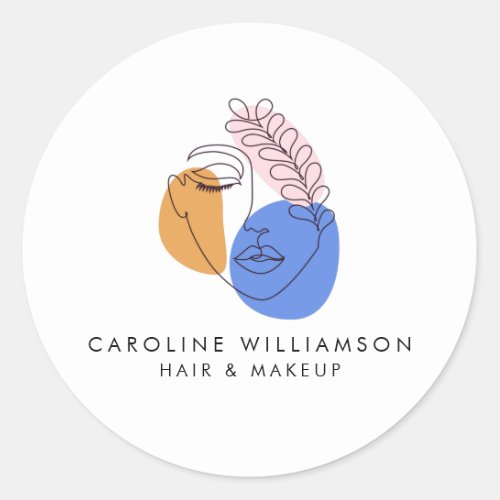 Minimalist Abstract Face Line Art Business Logo Classic Round Sticker