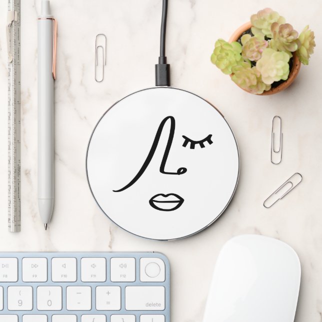 Minimalist Abstract Face Modern Art Design Wireless Charger (Desk)