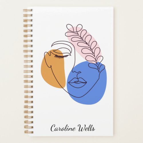 Minimalist Abstract Face Portrait Custom Monogram Planner