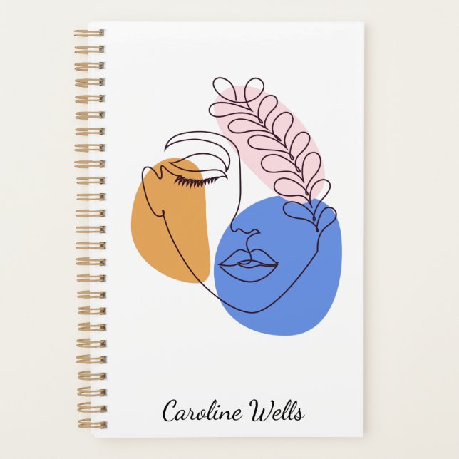 Minimalist Abstract Face Portrait Custom Monogram Planner (Front)