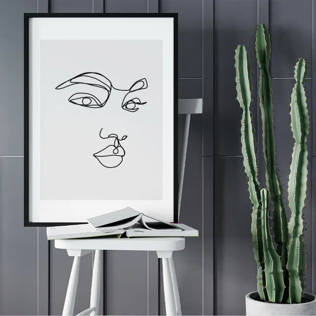Minimalist Abstract Face Portrait Line Art Drawing Poster | Zazzle
