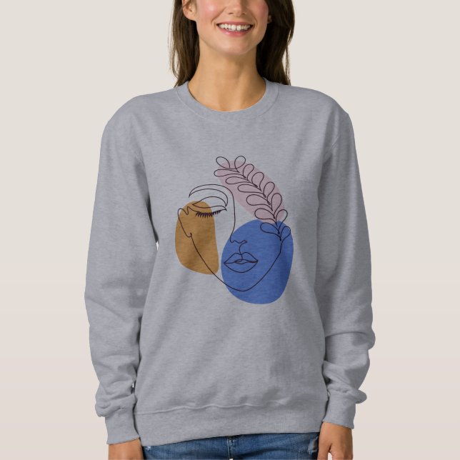 Minimalist Abstract Face Portrait Line Art Drawing Sweatshirt (Front)