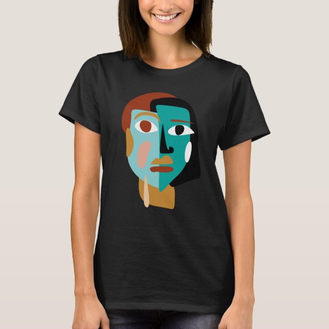 Minimalist Abstract Face Portrait Line Art Drawing T-Shirt (Front)