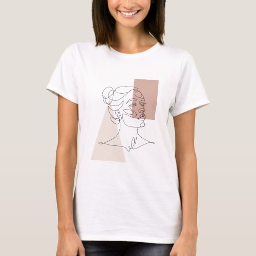 Minimalist Abstract Face Portrait Line Art Drawing T_Shirt