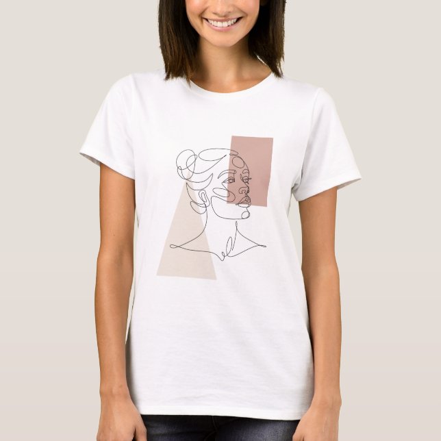 Minimalist Abstract Face Portrait Line Art Drawing T-Shirt (Front)