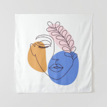 Minimalist Abstract Face Portrait Line Art Drawing Tapestry