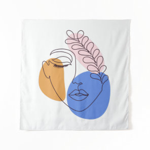 Minimalist Abstract Face Portrait Line Art Drawing Tapestry