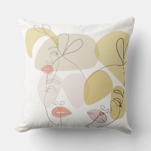 Minimalist Abstract Face Portrait Line Art Drawing Throw Pillow