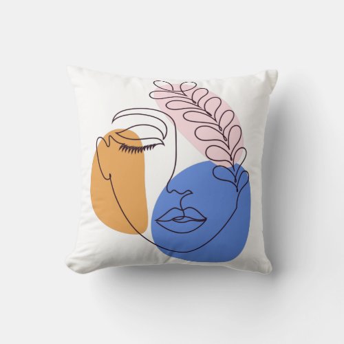 Minimalist Abstract Face Portrait Line Art Drawing Throw Pillow