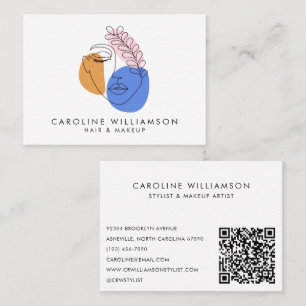 Minimalist Abstract Face Portrait Line Art QR Code Business Card