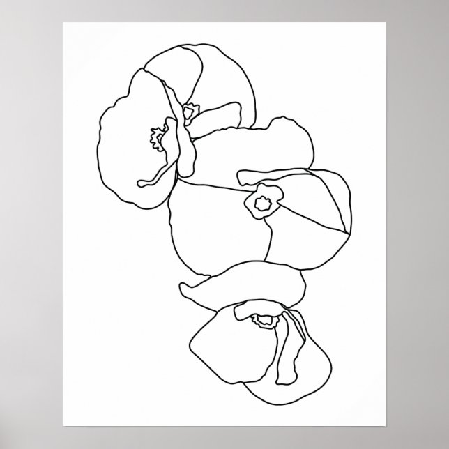 Minimalist Abstract Flowers Line Art Poster (Front)