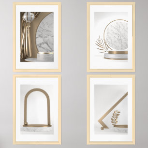 Minimalist Abstract Geometric Elegant Gold Marble Wall Art Sets