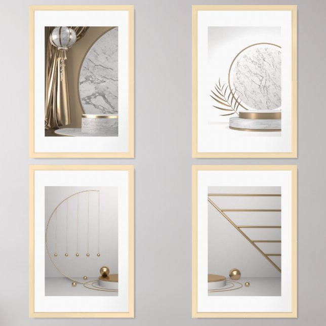 Minimalist Abstract Geometric Elegant Marble Wall Art Sets (Front)