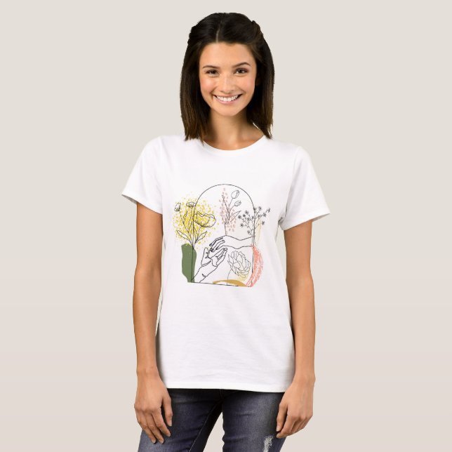 Minimalist Abstract Hand Portrait Line Art Drawing T-Shirt (Front Full)