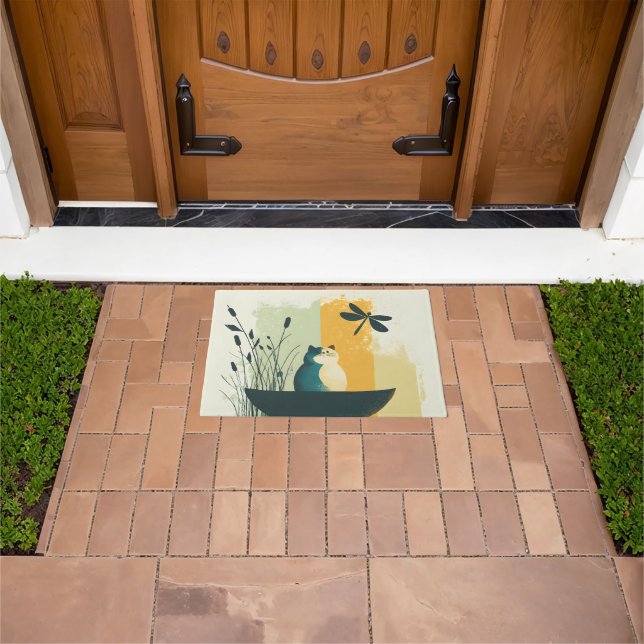 Minimalist Abstract Lake Chubby White Cat Canoe Doormat (Outdoor)