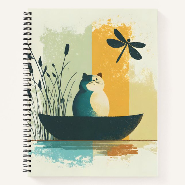 Minimalist Abstract Lake Chubby White Cat Canoe Notebook (Front)