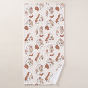 Minimalist Abstract Line art Women Faces Pattern Bath Towel