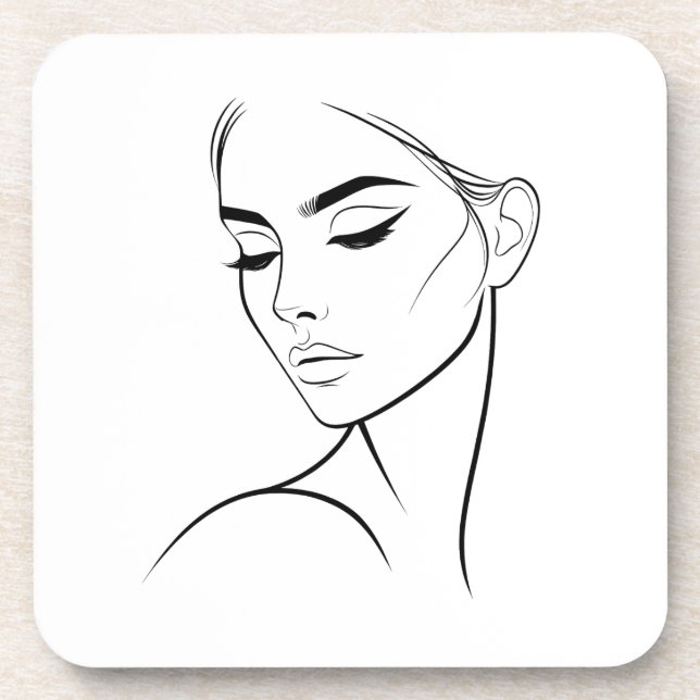 Minimalist Abstract Line Feminine Aesthetic Face 3 Beverage Coaster (Front)