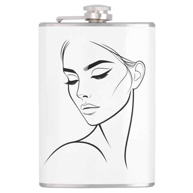 Minimalist Abstract Line Feminine Aesthetic Face 3 Flask (Front)