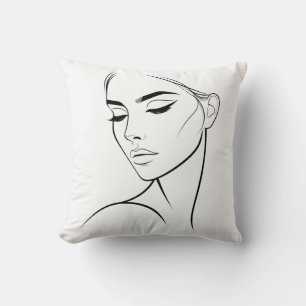 Minimalist Abstract Line Feminine Aesthetic Face 3 Throw Pillow