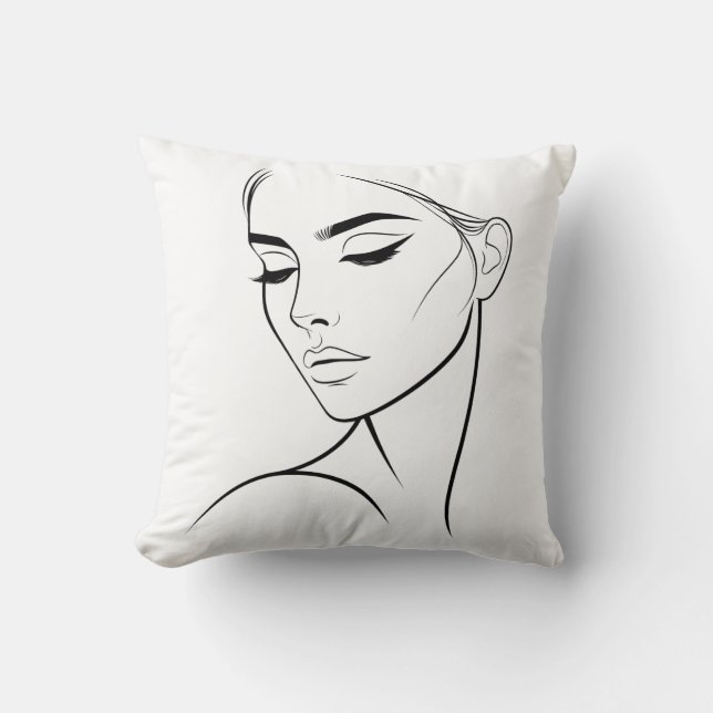 Minimalist Abstract Line Feminine Aesthetic Face 3 Throw Pillow (Front)