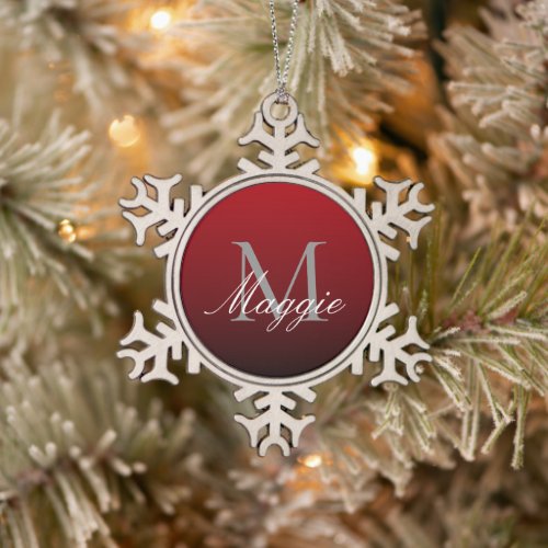 minimalist abstract marsala red burgundy maroon snowflake pewter christmas ornament