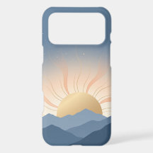 Minimalist abstract mountain with golden sunrise