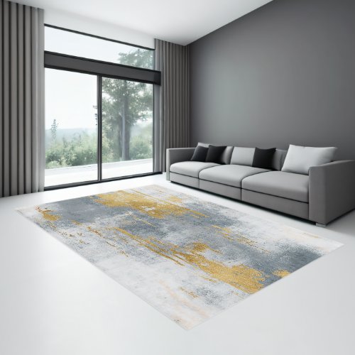 Minimalist Abstract Retro Gold Texture Paint Brush Rug