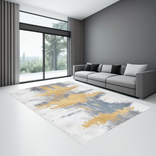 Minimalist Abstract Retro Gold Texture Paint Brush Rug