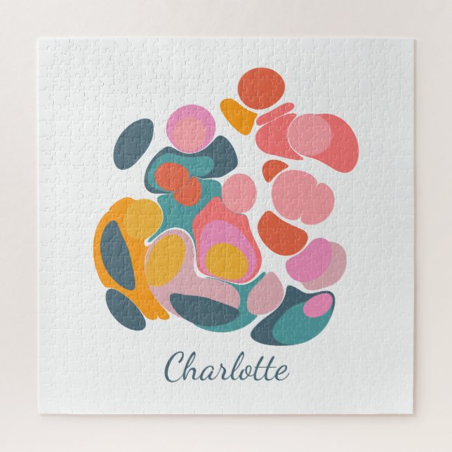 Minimalist Abstract Shapes Art | Personalized Name Jigsaw Puzzle (Vertical)