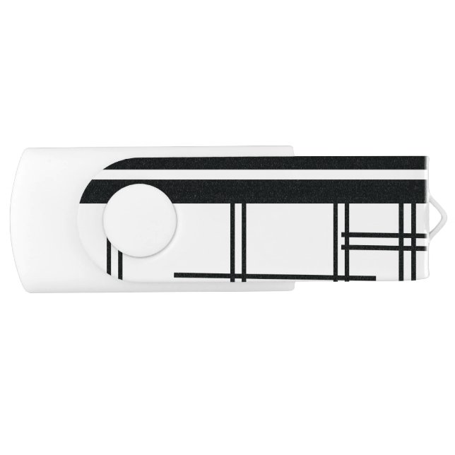 Minimalist Abstract Striped Monochrome Black White Flash Drive (Front)