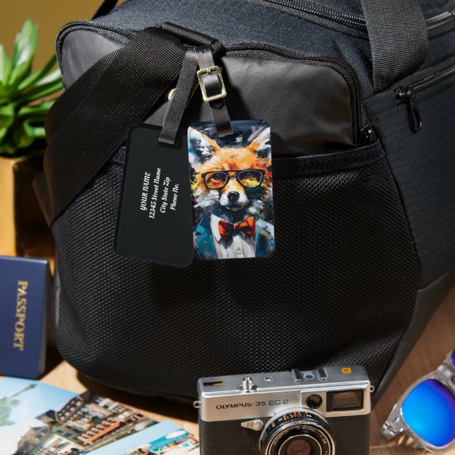 Minimalist Abstract Suited Fox Luggage Tag (Front & Back)