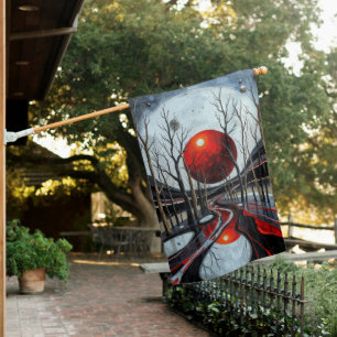 Minimalist Abstract Sunset Landscape art House Flag