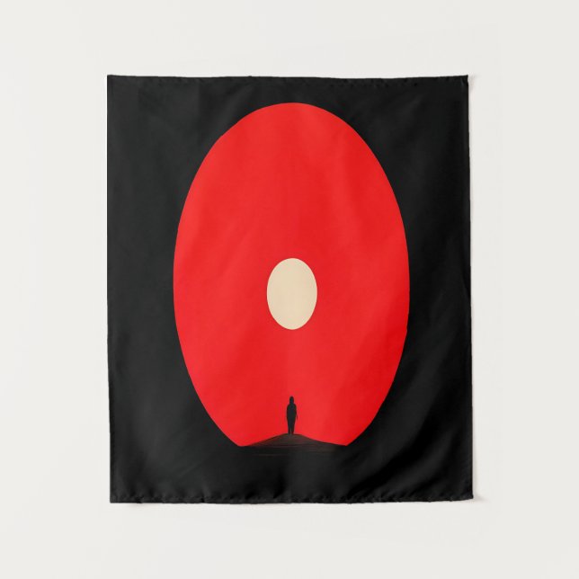 Minimalist Abstract Sunset Silhouette Art Tapestry (Front)