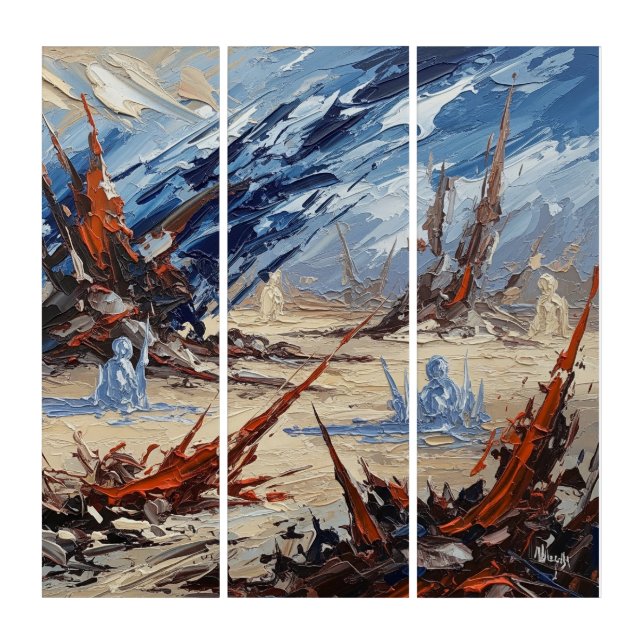 Minimalist Abstract Triptych Panels Design. (Front)