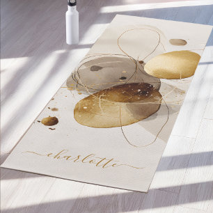 Minimalist Abstract Watercolor Beige Gold Custom Yoga Mat