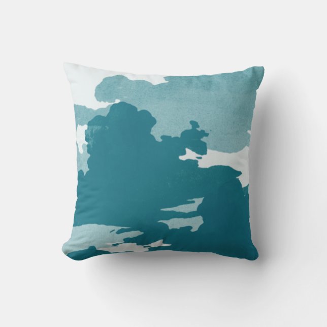 Minimalist Abstract Watercolor Clouds | Teal Throw Pillow (Front)