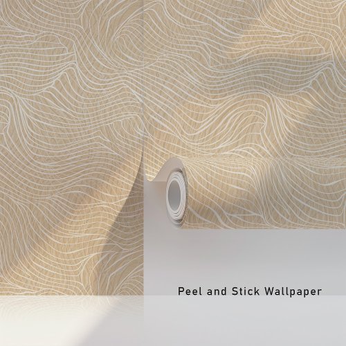 Minimalist Abstract Waves Beige & White Wallpaper