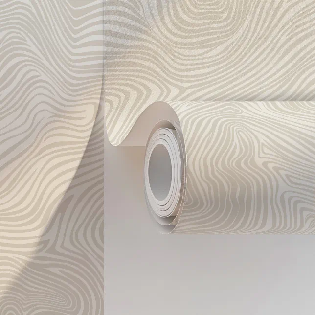 A roll removable wallpaper. It has an abstract, beige, wavy design.
