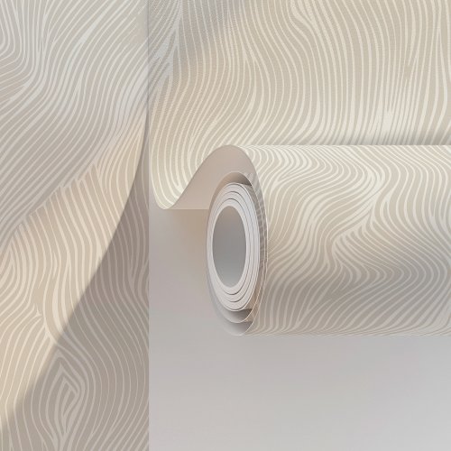 Minimalist Abstract Waves Beige  White Wallpaper