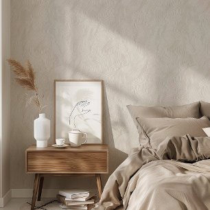 Minimalist Abstract Waves Beige & White Wallpaper