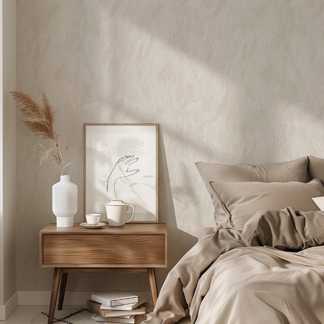 Minimalist Abstract Waves Beige & White Wallpaper (Creator Uploaded)