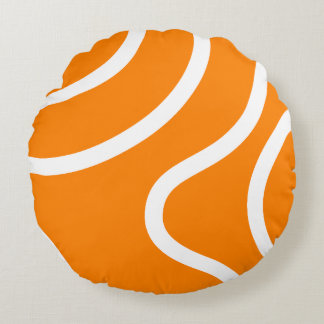 Minimalist Abstract White Lines on Vibrant Orange Round Pillow