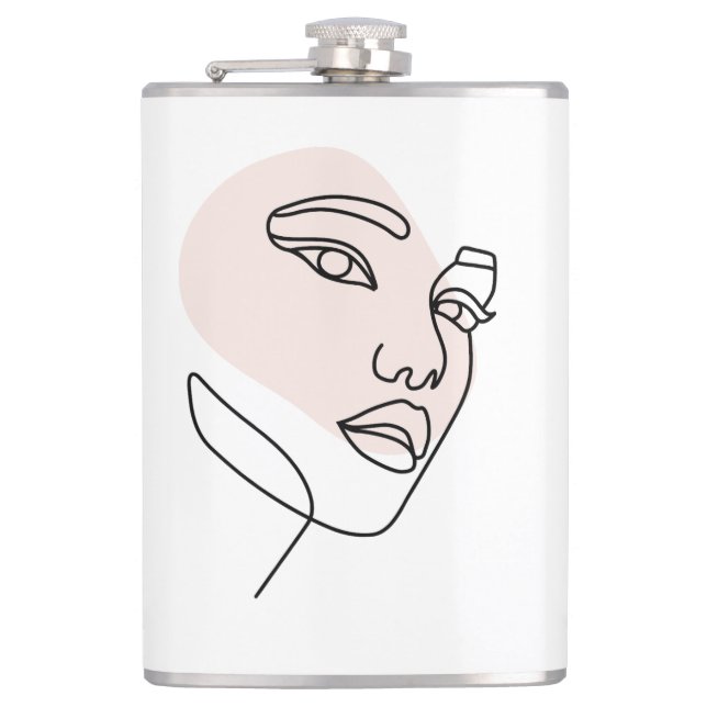 Minimalist Abstract Woman Face Line Art Drawing 2 Flask (Front)