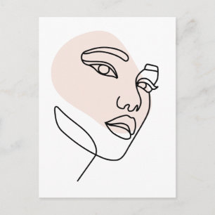 Minimalist Abstract Woman Face Line Art Drawing 2 Postcard