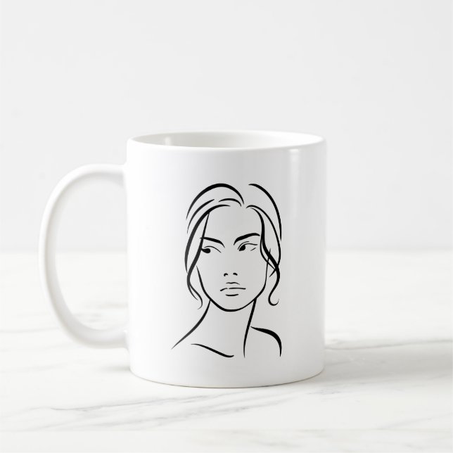 Minimalist Abstract Woman Face Line Art Drawing 4 Coffee Mug (Left)